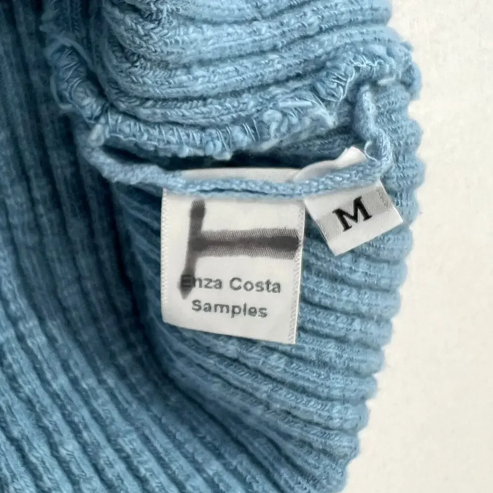ENZA COSTA Rib Sweater Knit Cropped Tank Womens Medium Blue Stretch Wide Strap - Picture 11 of 13